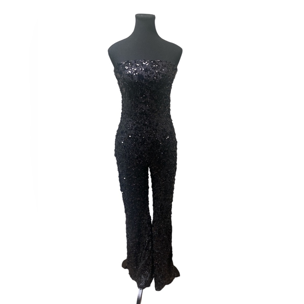 12th Tribe Black Sequin Strapless Jumpsuit GUC M
